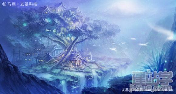 PS鼠绘奇幻的山谷美景白昼及星夜图